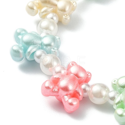 Cute Acrylic Bear & ABS Plastic Pearl Beaded Stretch Kids Bracelets BJEW-JB09475-1