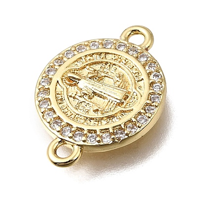 Religion Brass Micro Pave Clear Cubic Zirconia Connector Charms KK-G602-07G-05-1