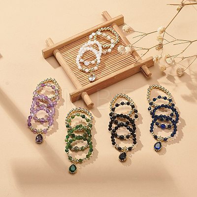 20Pcs 20 Style Natural & Synthetic Mixed Gemstone & Brass Beaded Stretch Rings Set RJEW-JR00540-1