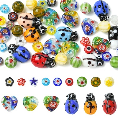 50Pcs 5 Styles Handmade Millefiori Lampwork Beads LAMP-YW0001-93-1