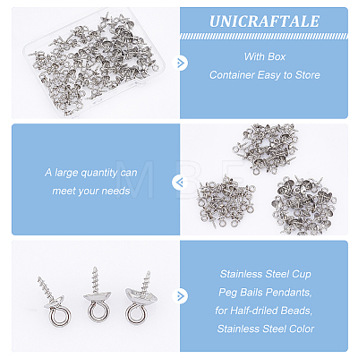 Unicraftale 90Pcs 3 Size 201 Stainless Steel Cup Peg Bails Pendants STAS-UN0040-24-1
