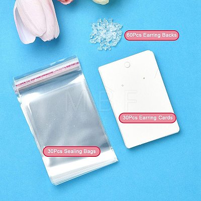 30Pcs Rectangle Paper One Pair Earring Display Cards with Hanging Hole DIY-YW0008-55A-1