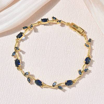 Brass Glass Flower Link Chain Bracelets KK-CBA7DFA-01G-D-1