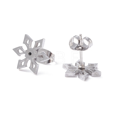 Snowflake 304 Stainless Steel Stud Earrings for Women EJEW-Z017-04P-1