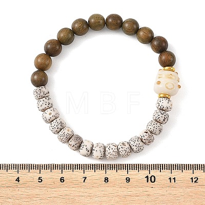 Natural Moon and Star Xingyue Bodhi & Wood & Brass Spacer Beads Beaded Stretch Bracelets for Women BJEW-TA00749-1
