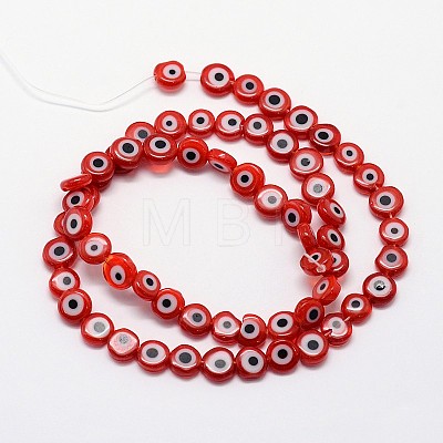 Handmade Evil Eye Lampwork Flat Round Bead Strands X-LAMP-L058-6mm-06-1