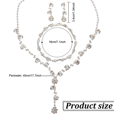 ANATTASOUL 1 Set Crystal Rhinestone Lariat Necklace & Link Chain Bracelet & Dangle Stud Earrings SJEW-AN0001-04-1