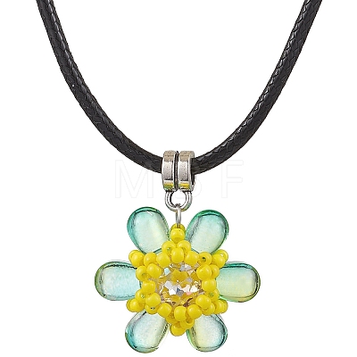 Glass Rhinestone & Glass Seed Beads Beaded Flower Pendant Necklaces NJEW-MZ00078-04-1