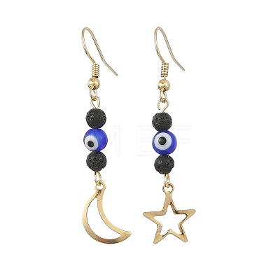 Handmade Evil Eye Lampwork and Natural Lava Rock Dangle Earrings EJEW-JE07451-01-1