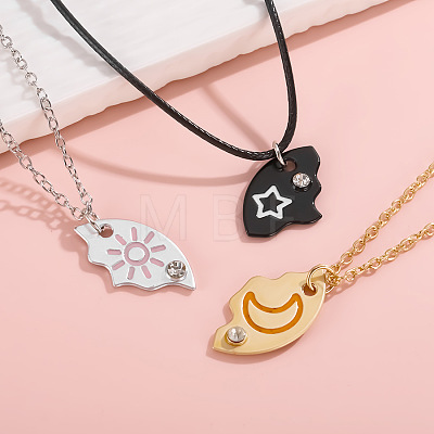 3Pcs Star & Moon & Sun Friendship Alloy Enamel Pendant Necklaces FS-WG4D9F6-01-1