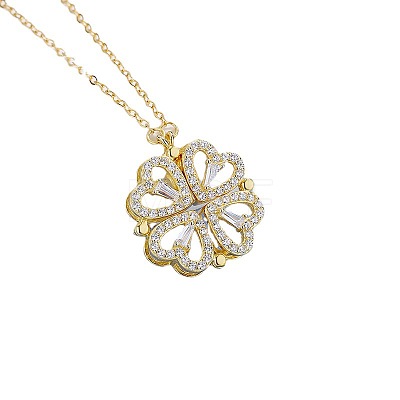 Heart Combination Clover 925 Sterling Silver Micro Pave Clear Cubic Zirconia Pendant Necklaces with Magnetic Clasps FS-WG869B6-02-1