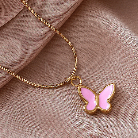 Vintage 304 Stainless Steel Enamel Butterfly Pendant Necklaces for Women YX3254-1