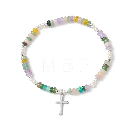 Cross 304 Stainless Steel Charm Bracelets BJEW-JB13112-01-1