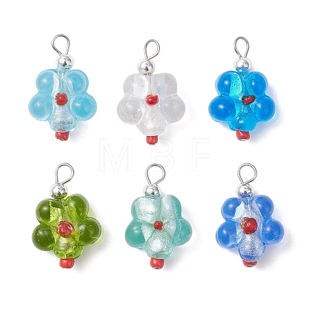 6Pcs 6 Colors Handmade Silver Foil Glass Lampwork Pendants PALLOY-JF04685-1