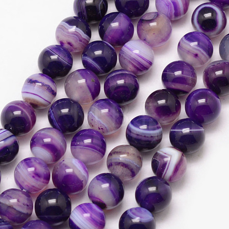 Natural Striped Agate/Banded Agate Bead Strands X-G-K166-13-10mm-04-1