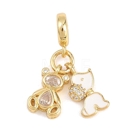 Brass Pave Clear Cubic Zirconia Animal European Dangle Charms KK-H273-53G-03-1