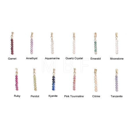 12Pcs 12 Styles Natural Mixed Stone Faceted Round Beaded Pendants PALLOY-JF03556-01-1