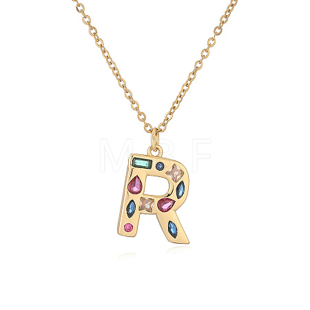Brass Pave Colorful Cubic Zirconia Initial Pendant Necklaces for Women FS-WG02860-18-1