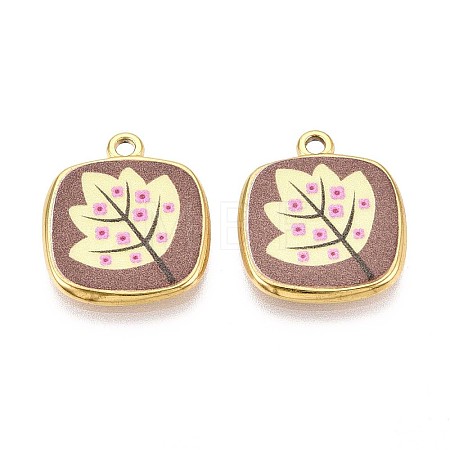 Printed Style 304 Stainless Steel Square Pendants STAS-T071-25B-G-1