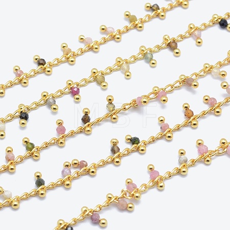 Natural Multicolor Tourmaline Handmade Beaded Chains CHC-P003-11G-1