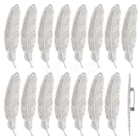 20Pcs Feather Shape Brass Brooch JEWB-CO0001-01S-1