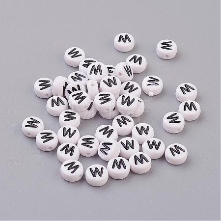 Acrylic Horizontal Hole Letter Beads X-PL37C9070-W-1