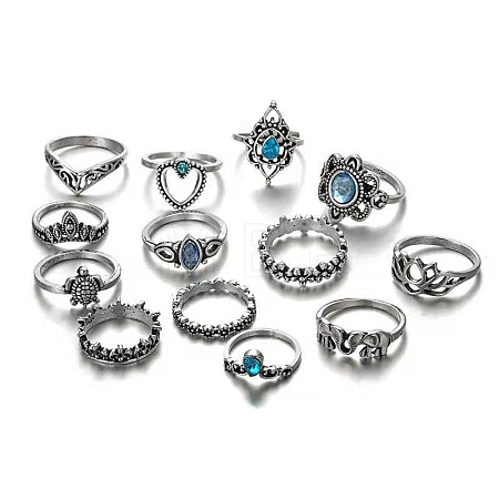 13Pcs 13 Style Rhinestone Finger Rings Set AJEW-PW0005-03AS-1
