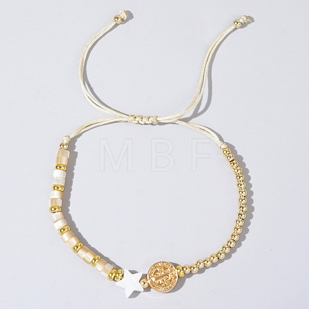 Vintage Gemstone & Brass & Natural Shell Beads Braided Bead Bracelets for Women RT0028-3-1