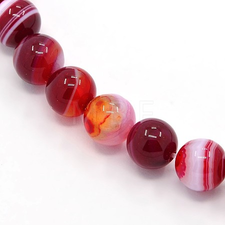 Round Dyed Natural Striped Agate/Banded Agate Beads Strands G-G582-8mm-21-1