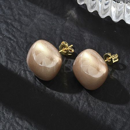 Brass & ABS Plastic Imitation Pearl Stud Earrings for Women PL-CBA760A-03B-G03-1