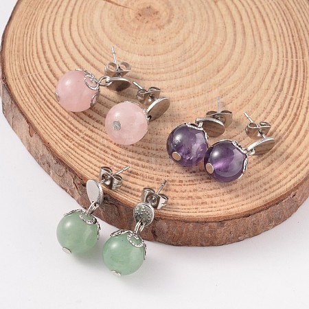 Natural Mixed Stone Ear Studs EJEW-JE01980-1