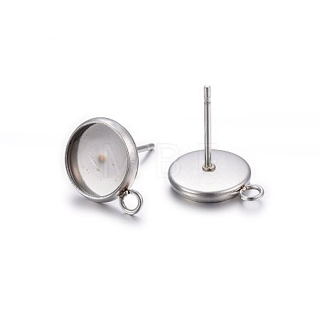Non-Tarnish 304 Stainless Steel Stud Earring Settings STAS-H467-08P-14mm-1