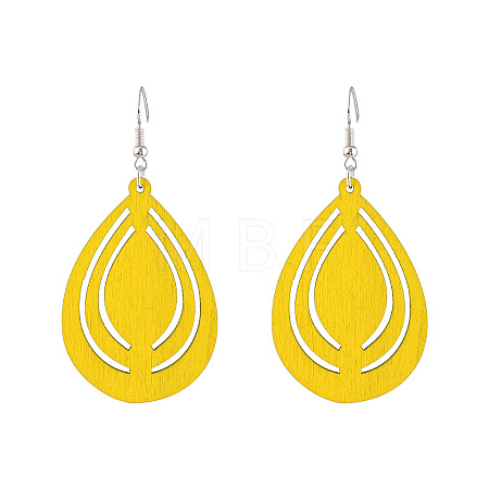 Hollow Out Teardrop Wood Dangle Earrings FS-WG5AC87-01-1