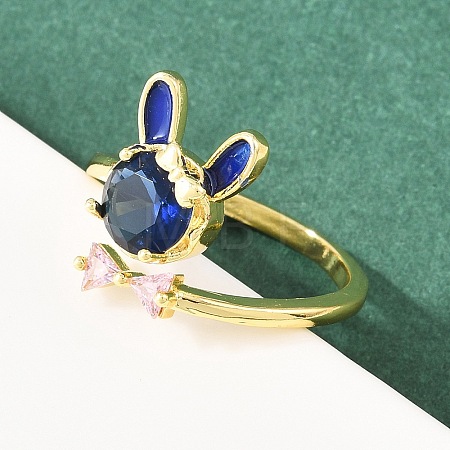 Bunny & Bowknot Brass Micro Pave Cubic Zirconia Cuff Rings for Women RJEW-A088-10G-03-1