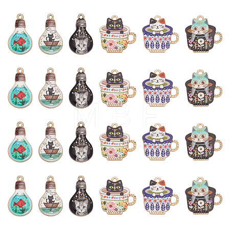 24Pcs 6 Styles Printed Alloy Pendants Sets FIND-AR0005-88-1