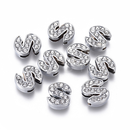 Alloy Initial Slide Charms with Grade A Rhinestones ALRI-R032-S-FF-1