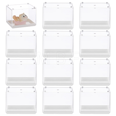 12Pcs Rectangle Transparent Acrylic Minifigures Display Case with White Lid ODIS-FG0002-21-1