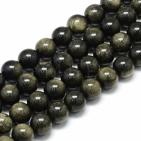 Natural Golden Sheen Obsidian Beads Strands G-S150-20-4mm-1