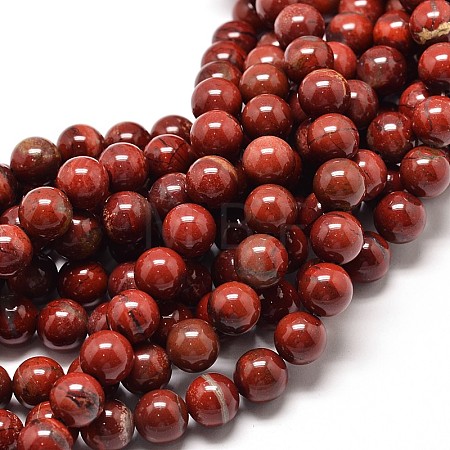 Natural Red Jasper Round Bead Strands X-G-P072-19-8mm-1