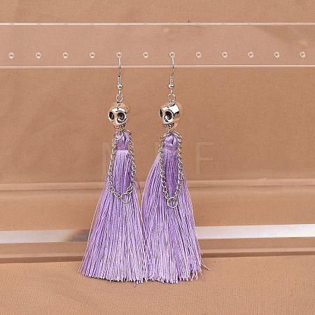 Zinc Alloy Polyester Skull Tassel Dangle Earrings FS-WG69CBD-02-1