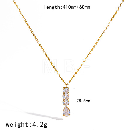 304 Stainless Steel Pave Clear Cubic Zirconia Pendant Necklaces for Women WGBFE42-02-1