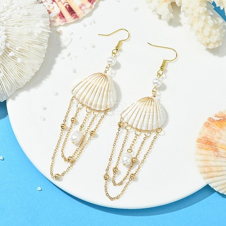 Shell & Brass & 304 Stainless Steel Dangle Earrings EJEW-TA00810-1