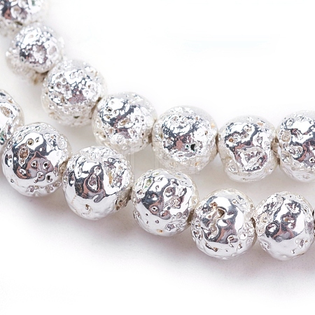 Electroplated Natural Lava Rock Beads Strands G-K259-57-4mm-S-1