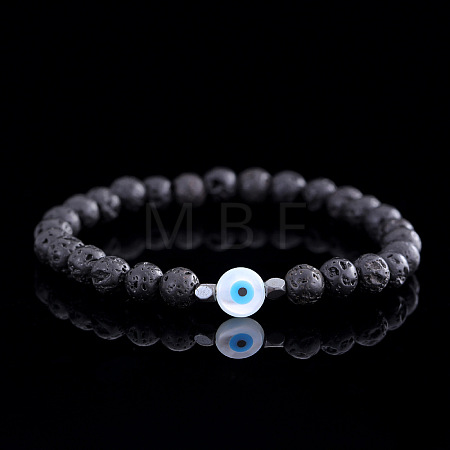 Natural Lava Rock Round Beads Stretch Bracelets for Men ED9275-1-1