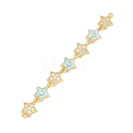 Brass Micro Pave Clear Cubic Zirconia 7 Star Links Connector Charms KK-H539-16G-05-1
