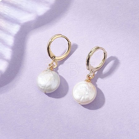Natural Pearl Leverback Earrings EJEW-JE06877-02-1