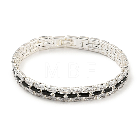 Rack Plating Brass Micro Pave Black Cubic Zirconia Rectangle Link Chain Bracelets BJEW-Q771-06S-01-1