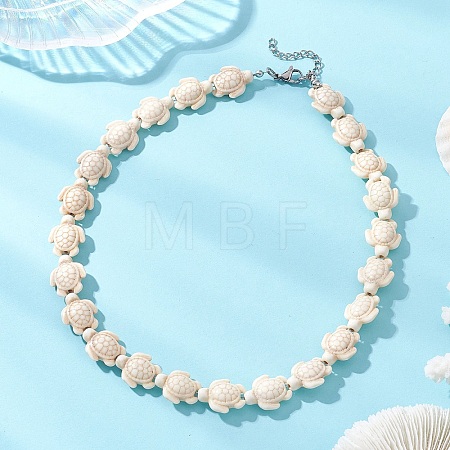 Ocean Sea Turtule Dyed Synthetic Turquoise Beaded Necklaces for Women NJEW-JN06075-1
