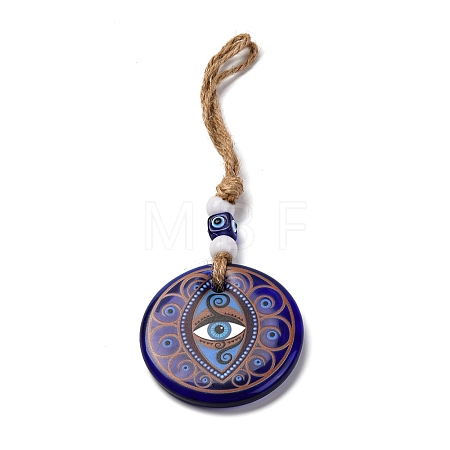Flat Round with Evil Eye Lampwork Pendant Decoration HJEW-Z005-01J-1