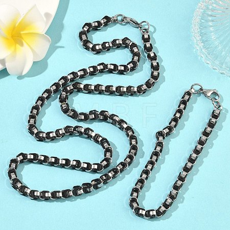 201 Stainless Steel Box Chain Necklaces & Chain Bracelets SJEW-G087-04P-1